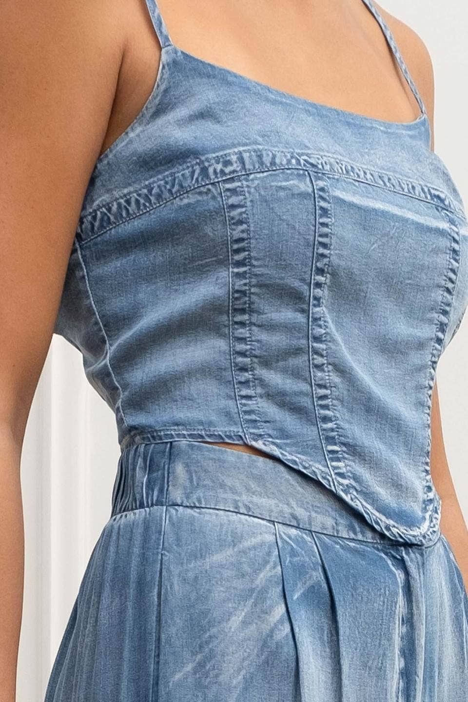 Washed Chambray Crop Corset Top