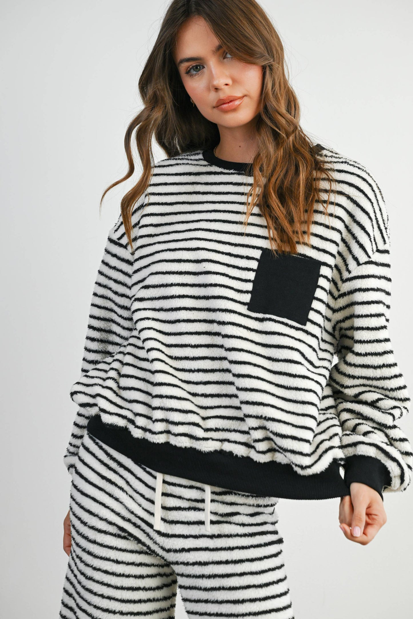 Striped Oversized Crewneck Long Sleeve Sweater and Pant Set