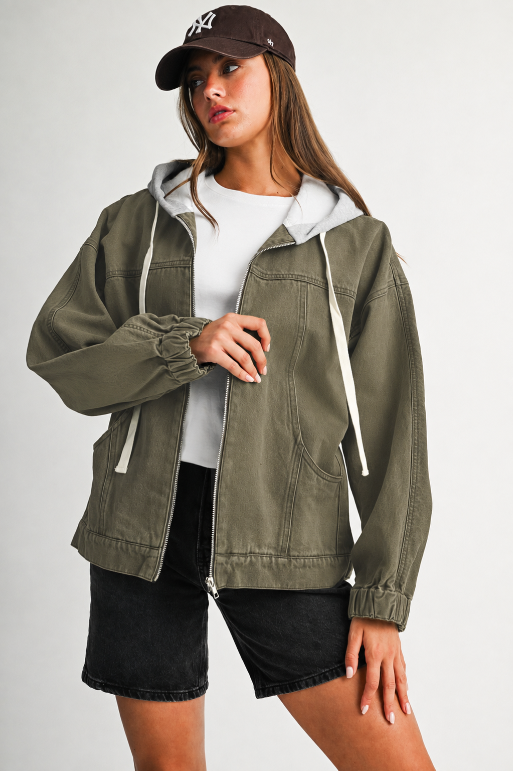 Mineral Wash Oversized Zip-Up Hoodie