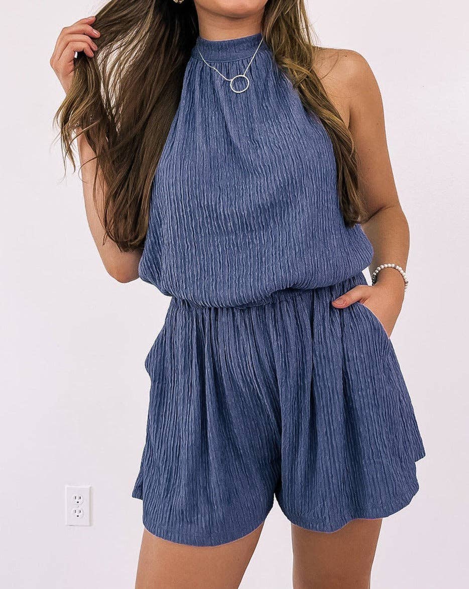 Crinkle Textured Tie Back Romper