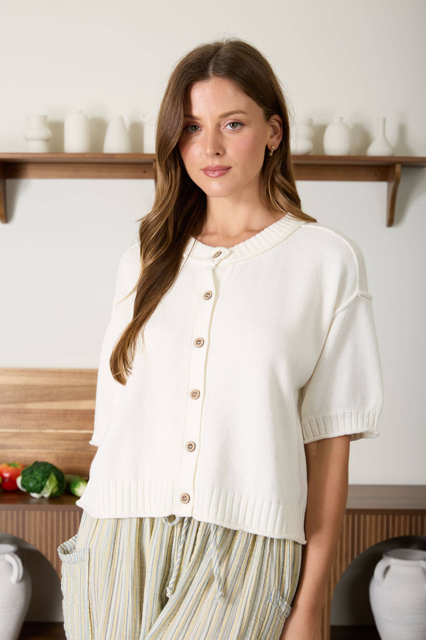 Solid Knit Cardigan Sweater