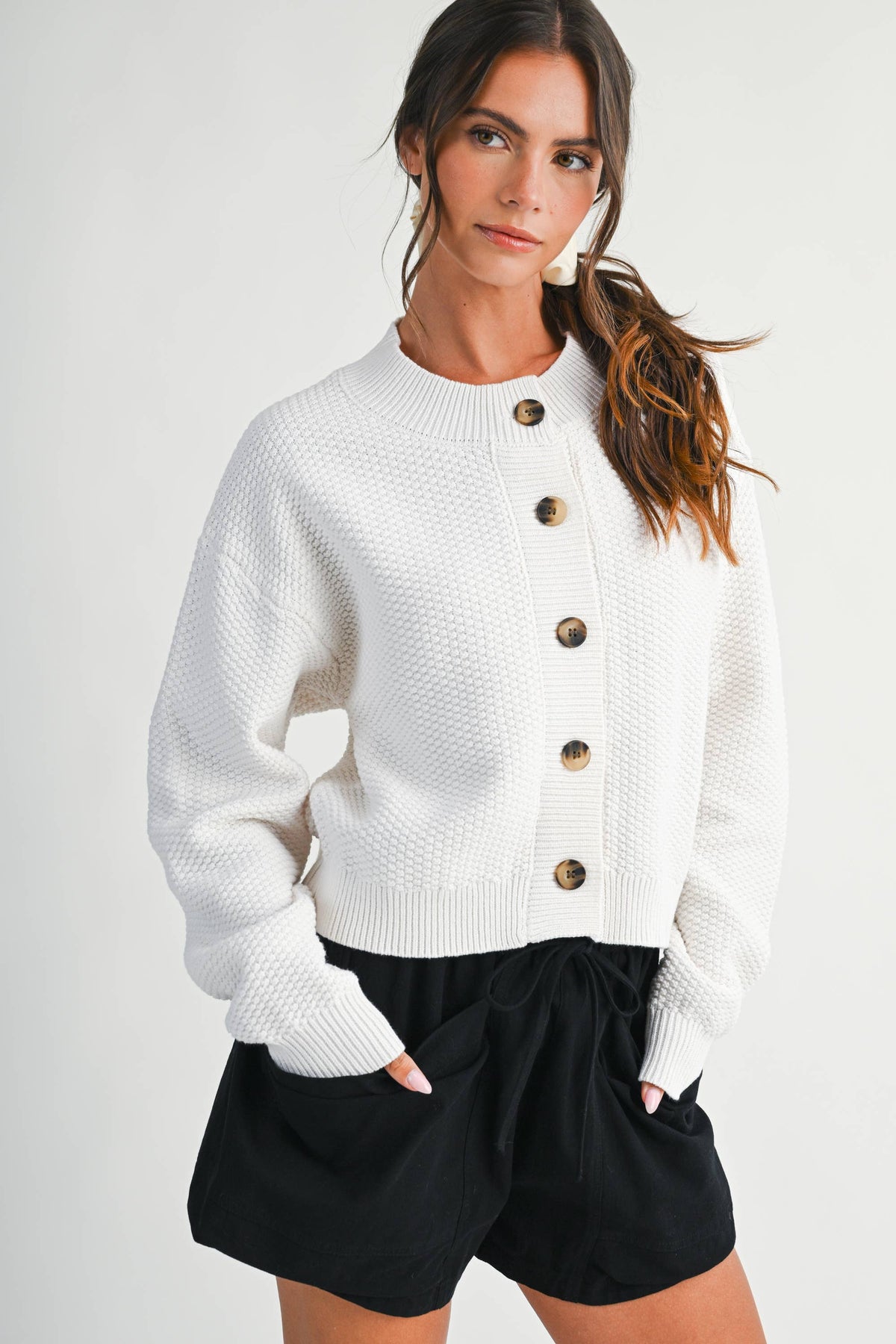 Textured Knit Statement Button Cardigan