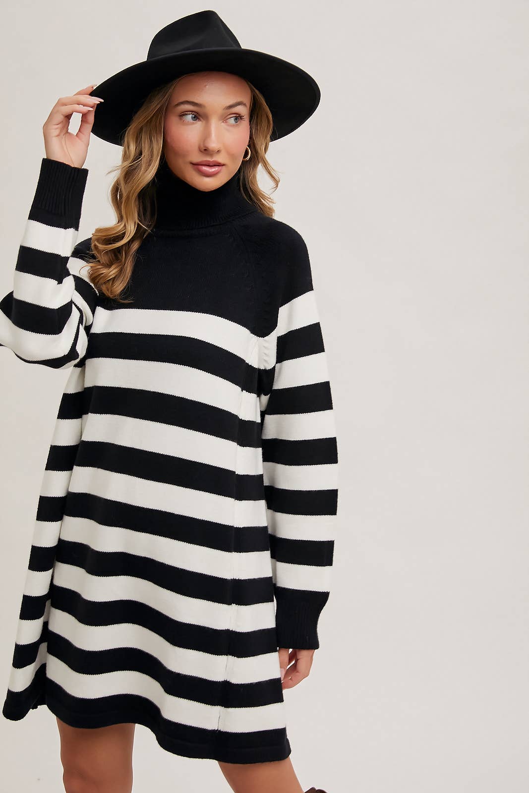 Striped Turtle Neck Knit Sweater Dress