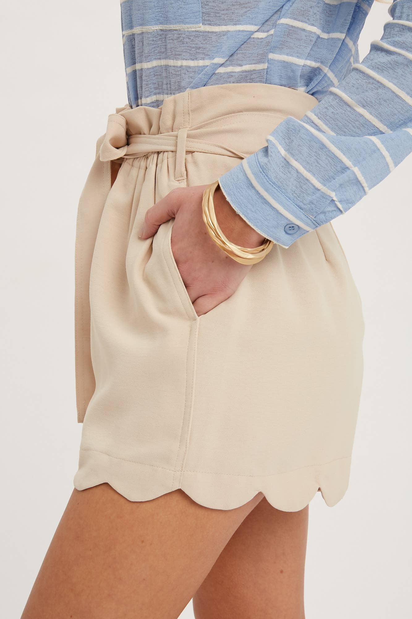 Scallop Hem High-Waisted Shorts