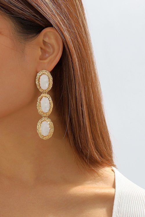 White Stone Drop Earrings