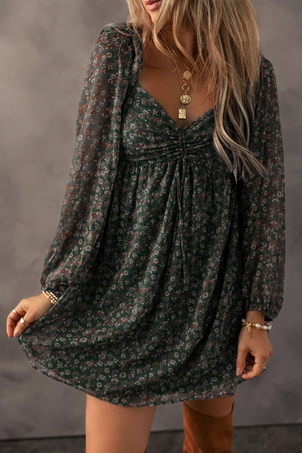 Floral Sweetheart Neck Mini Dress