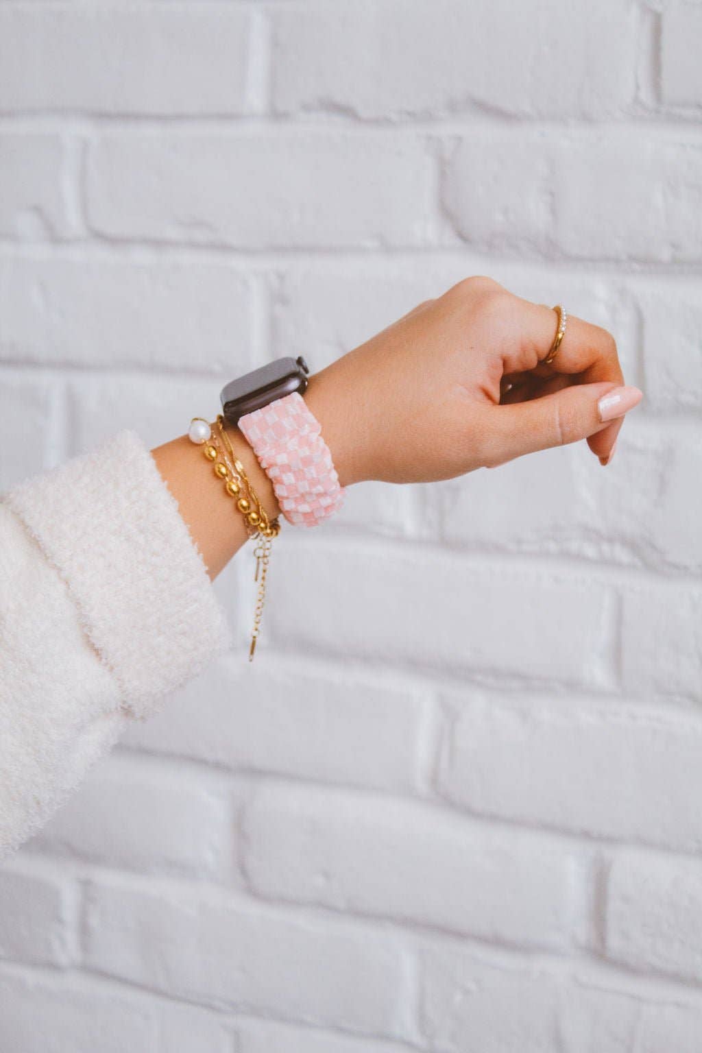 Pink Checkerboard Scrunchie Band Compatible with Apple Watch