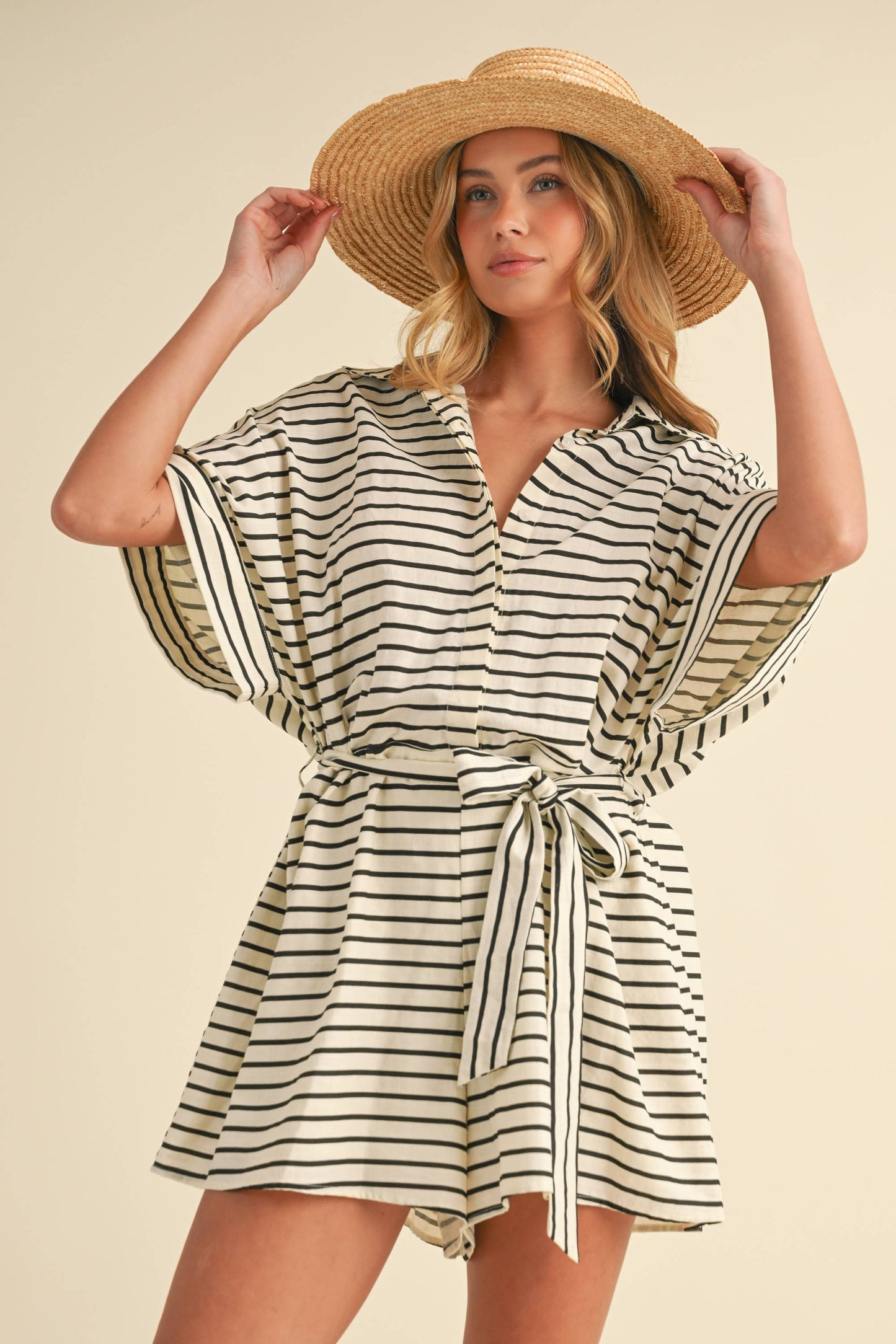 The Coastal Stripes Belted Romper