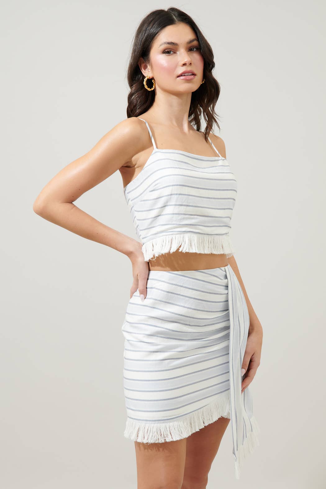 Leah Stripe Tassel Trim Crop Tank