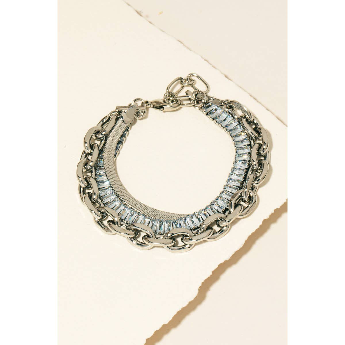 Rhinestone And Flat Chain Layered Bracelet