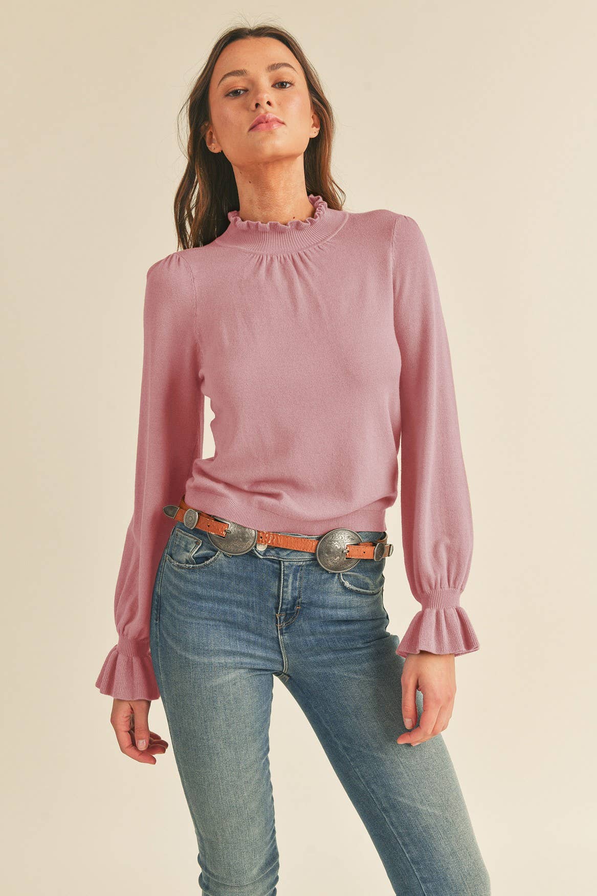 Pink Ruffle Sweater Top