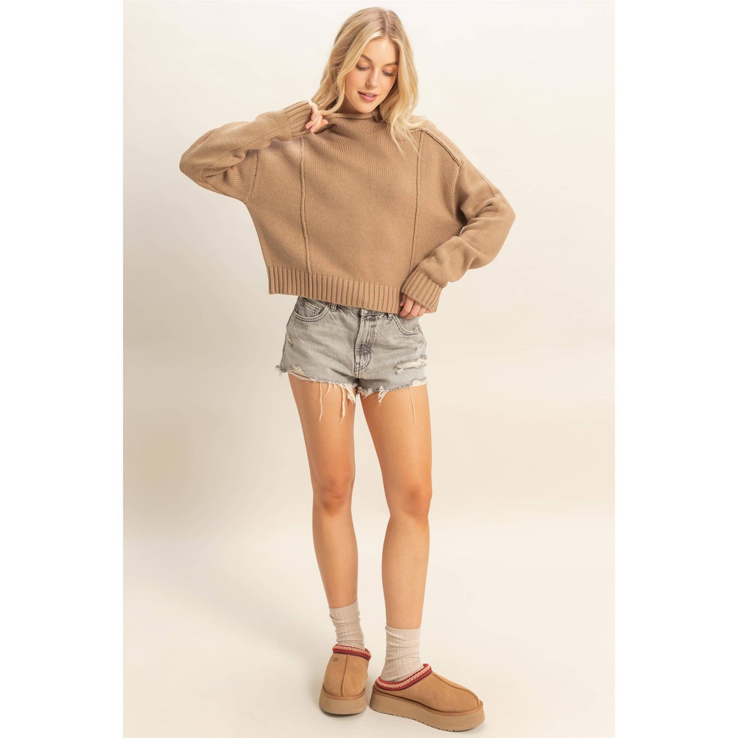 Mock Neck Ribbed Sweater