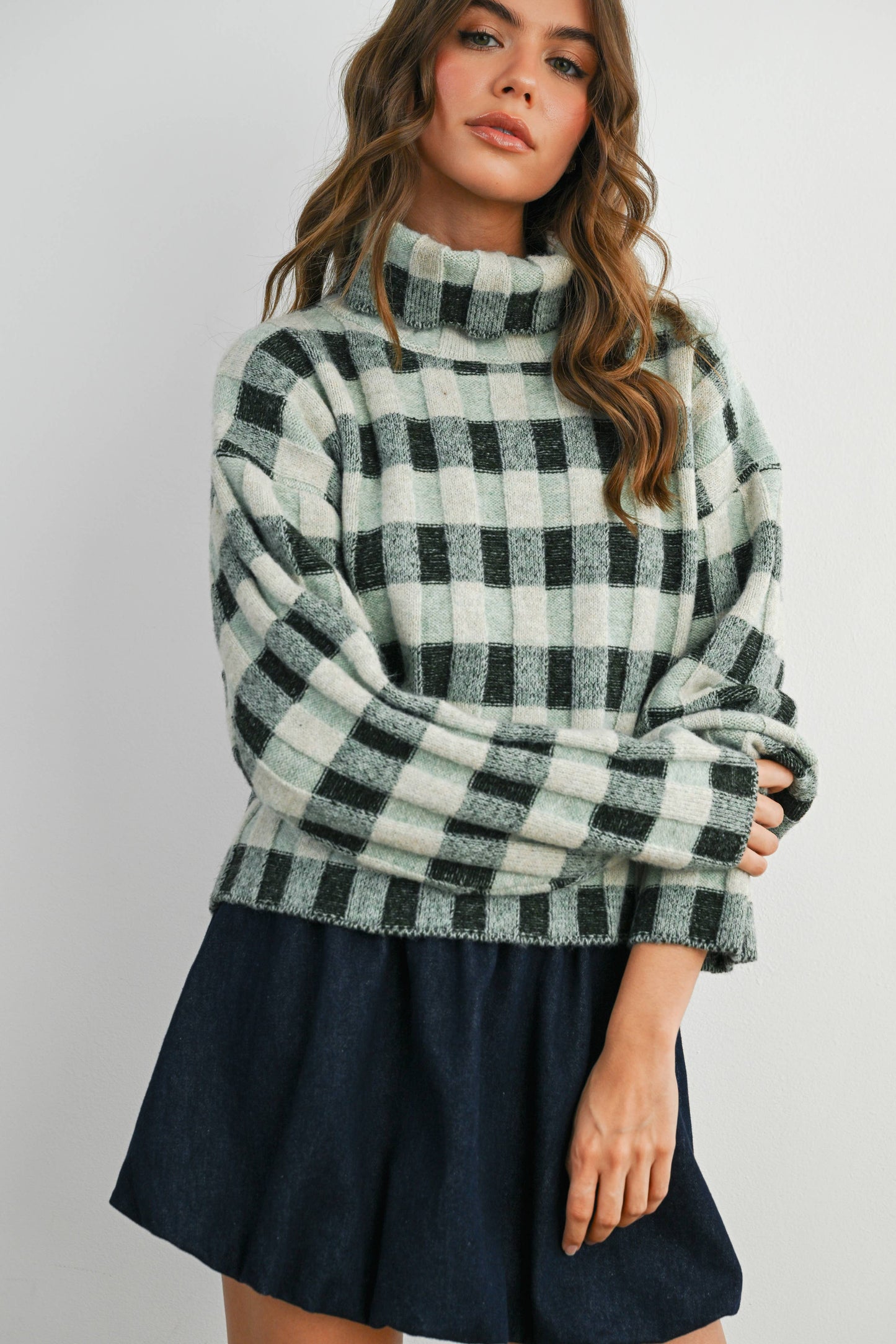 Fall Check Turtleneck Sweater