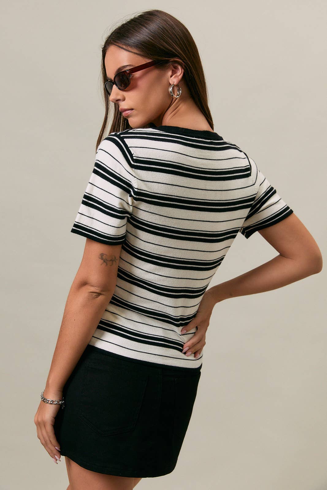 Striped Knit Short Sleeve Top