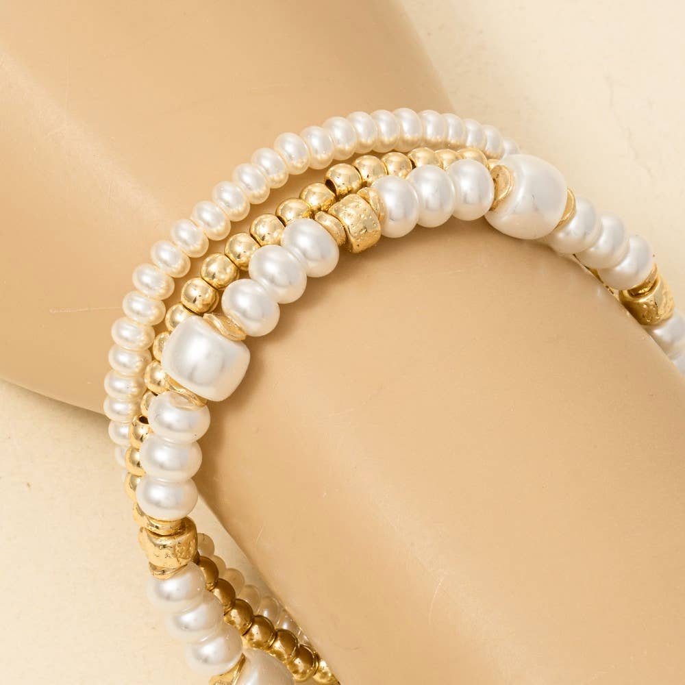 Mixed Pearl And Metallic Beaded Bracelet Set