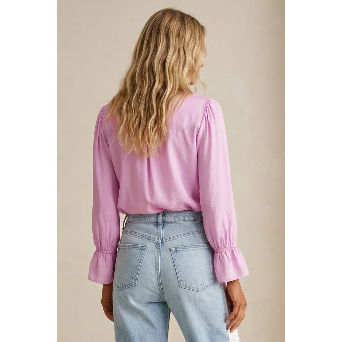 V-neck Blouse With Flared Cuffs