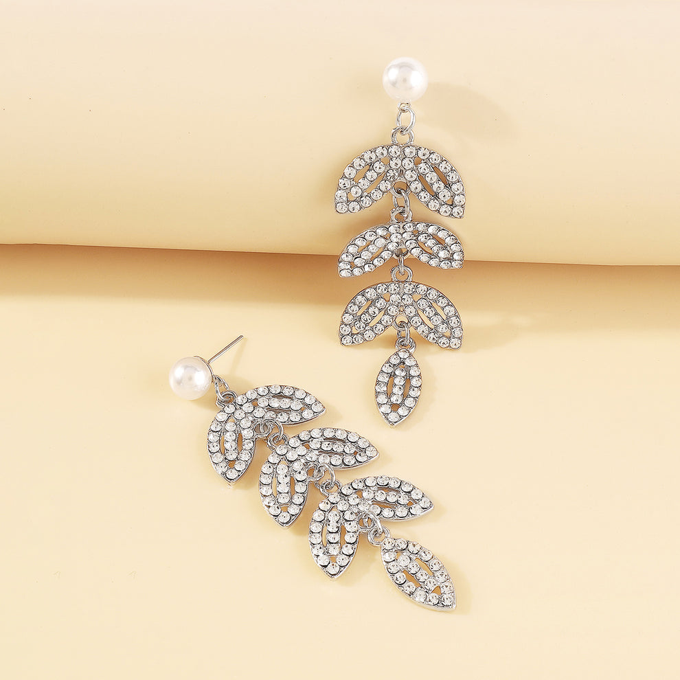 Pearl and Rhinestone Tiered Drop Earrings