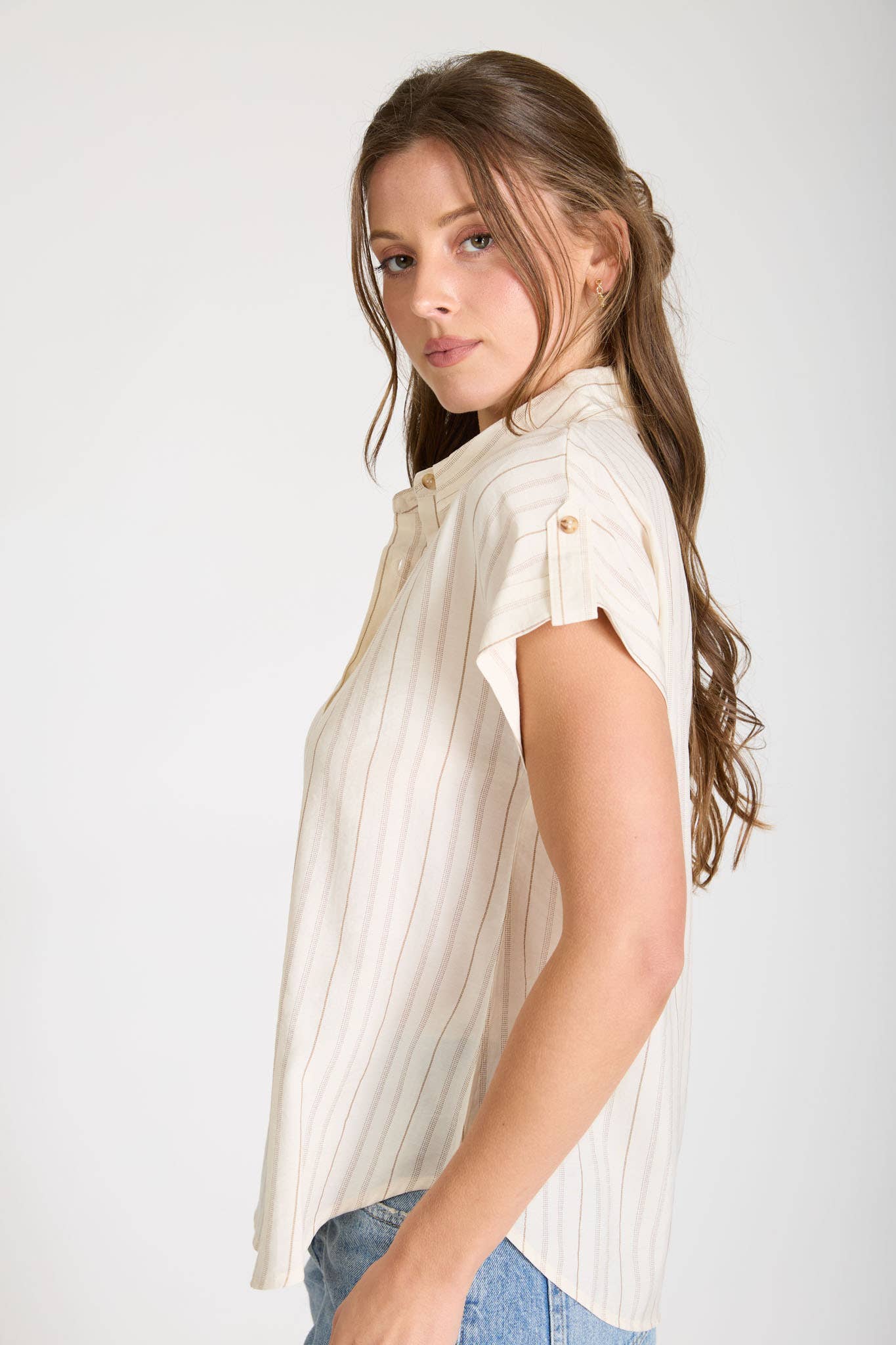 Multi Stripe Tab Sleeve Shirt