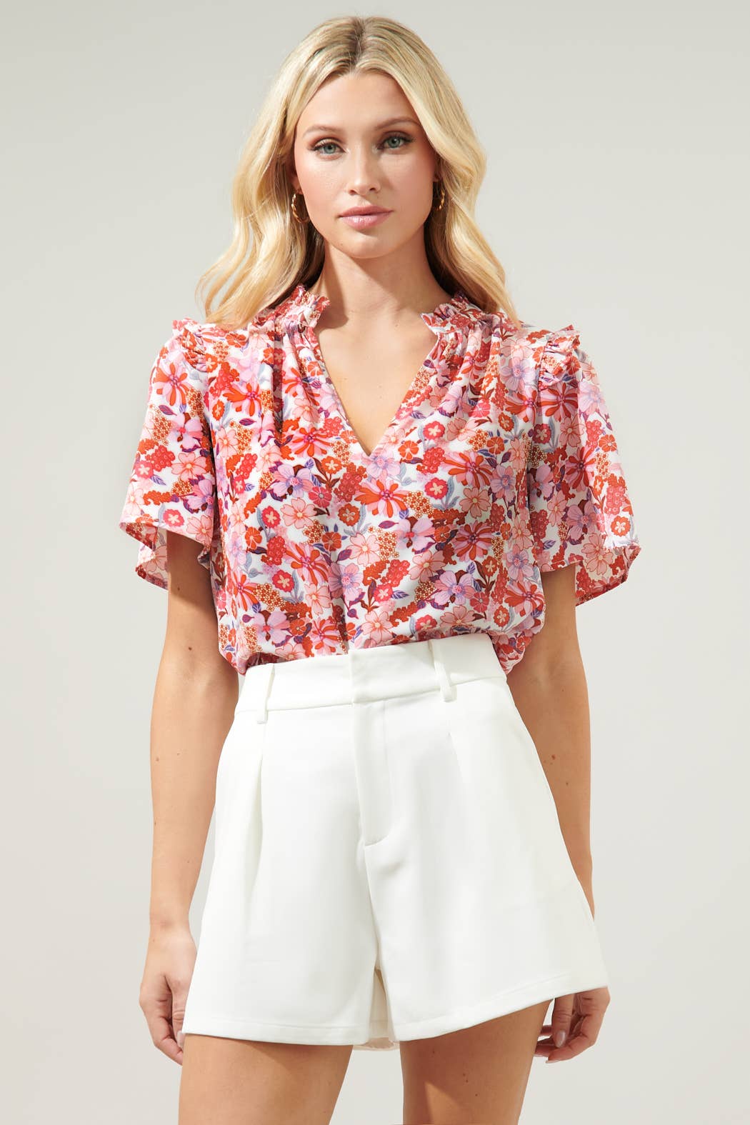 Huckleberry Floral Mei Split Neck Poplin Top