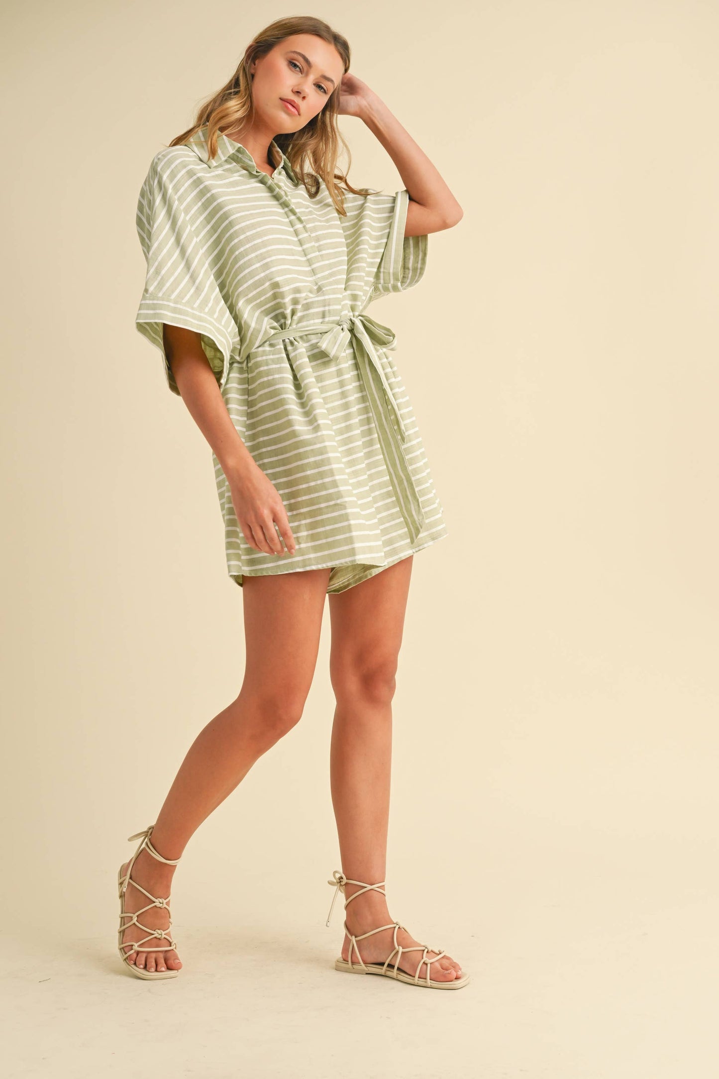 The Coastal Stripes Belted Romper