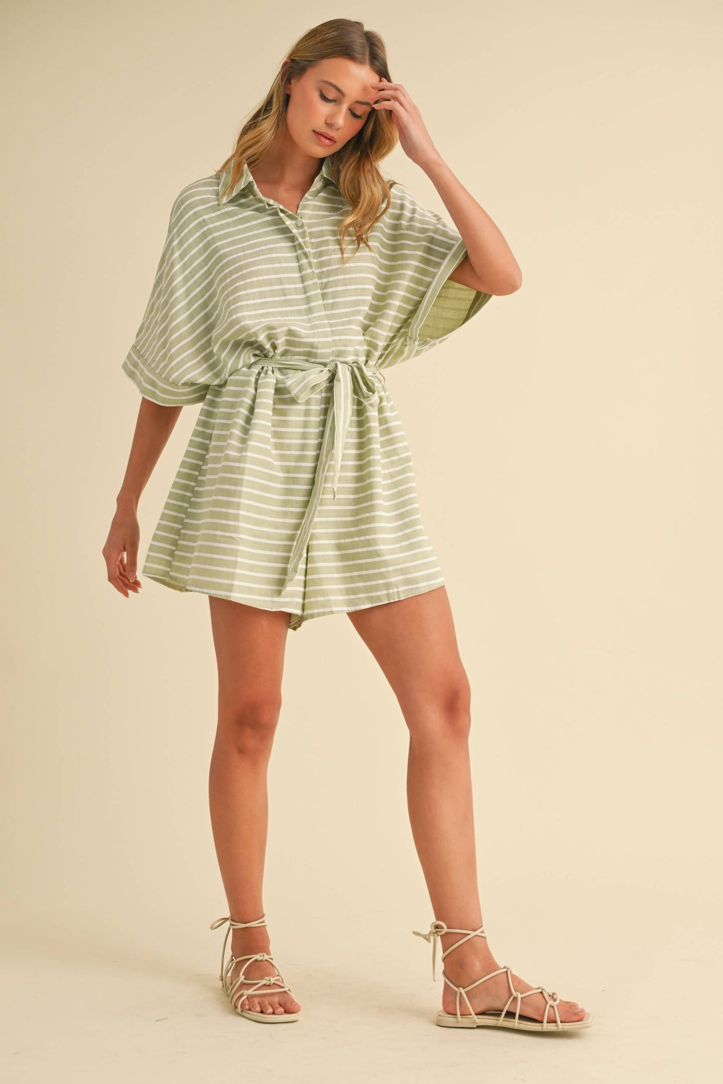 The Coastal Stripes Belted Romper
