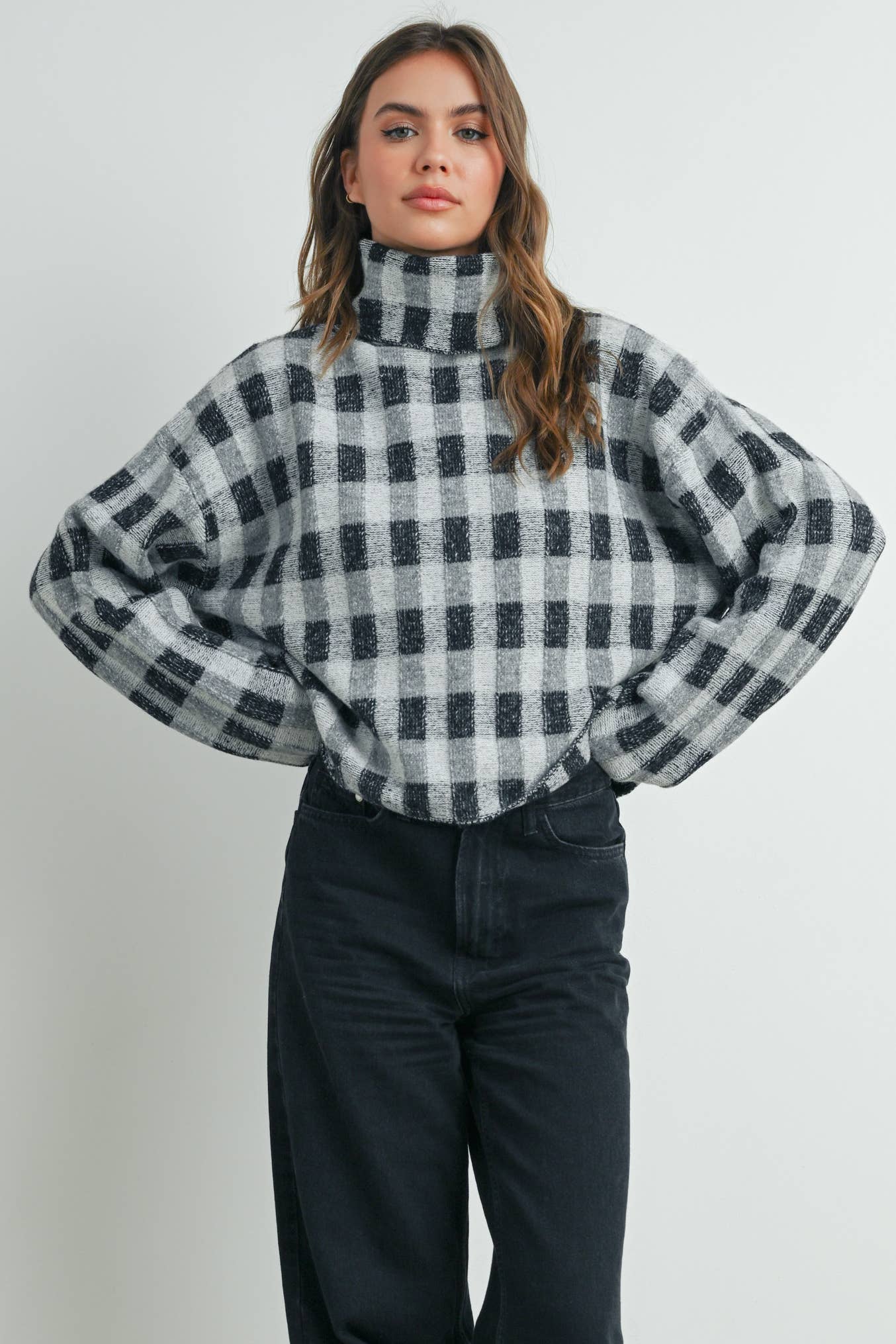 Fall Check Turtleneck Sweater