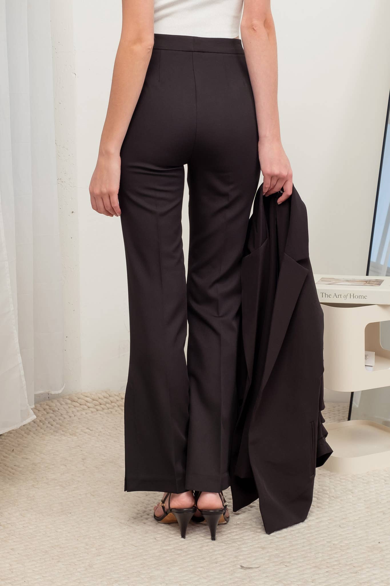 High Waist Flare Slit Hem Dress Pants