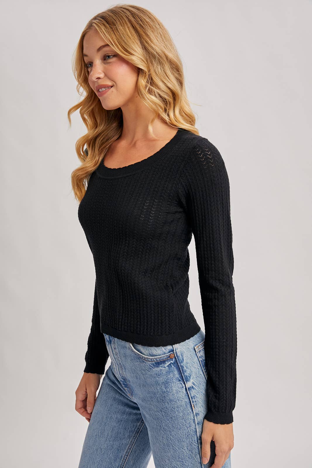 Long Sleeved Pointelle Knit Top