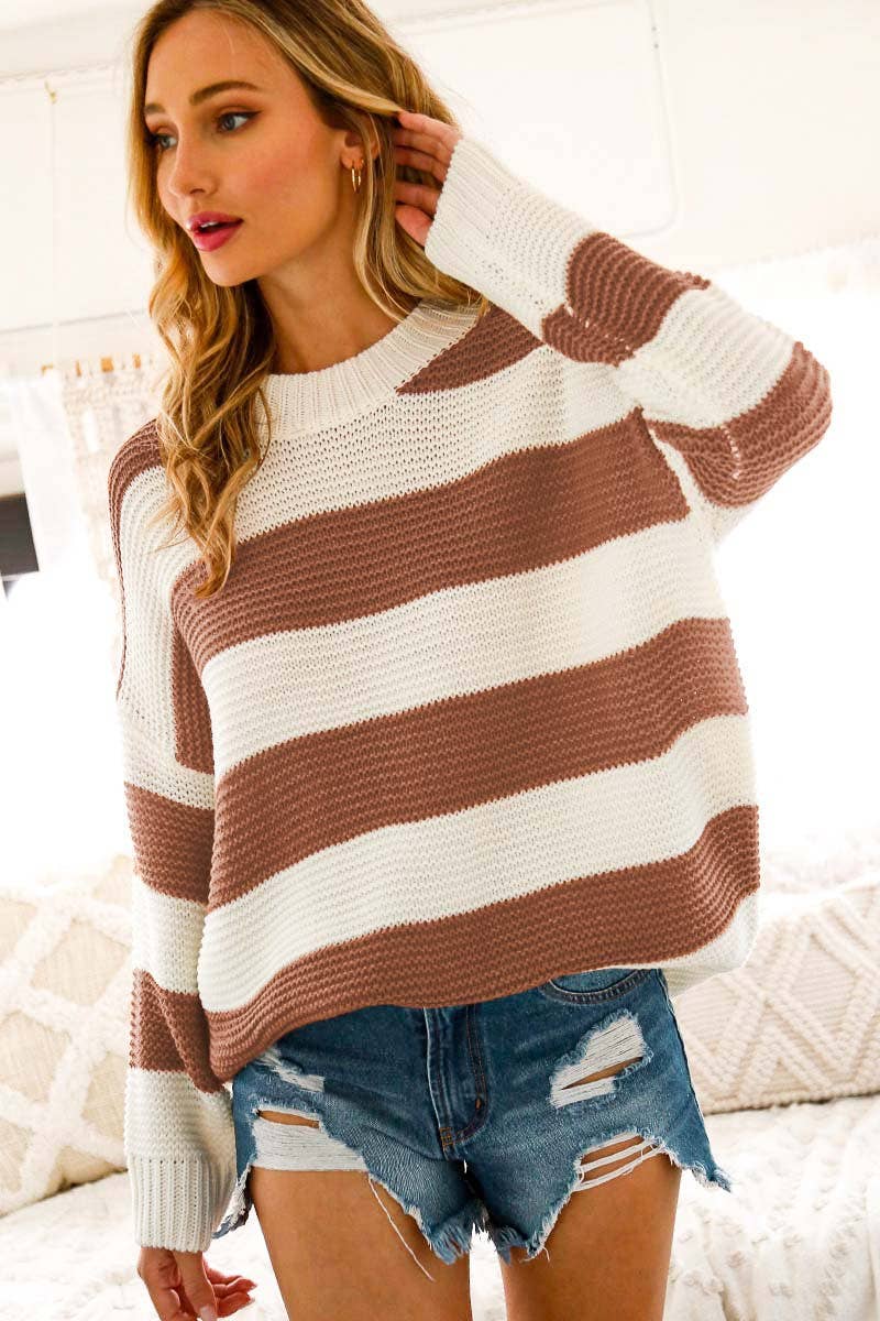 Color-Blocked Chunky Knitted Sweater Top