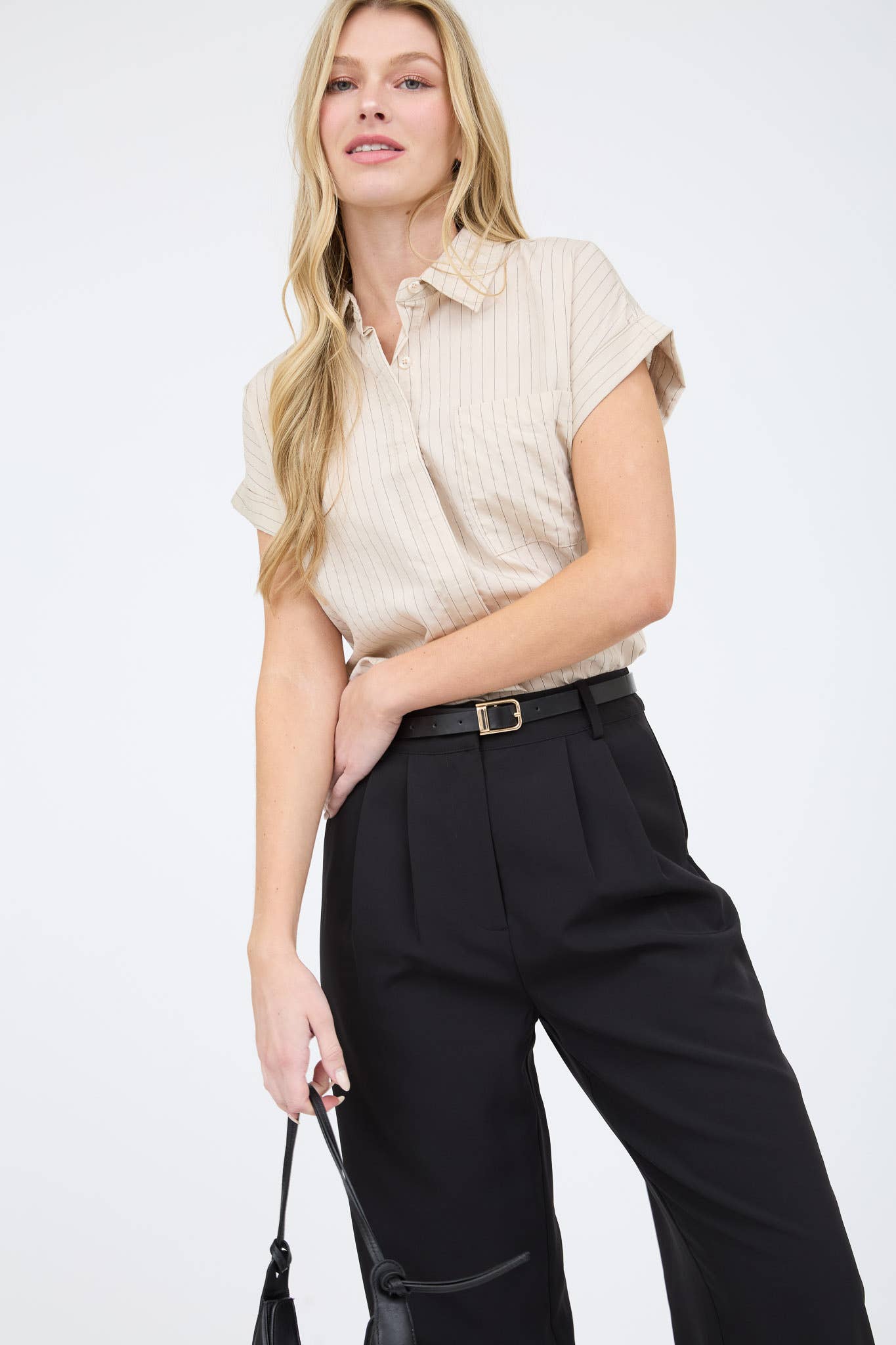 Lightweight Pinstripe Button-Down Top