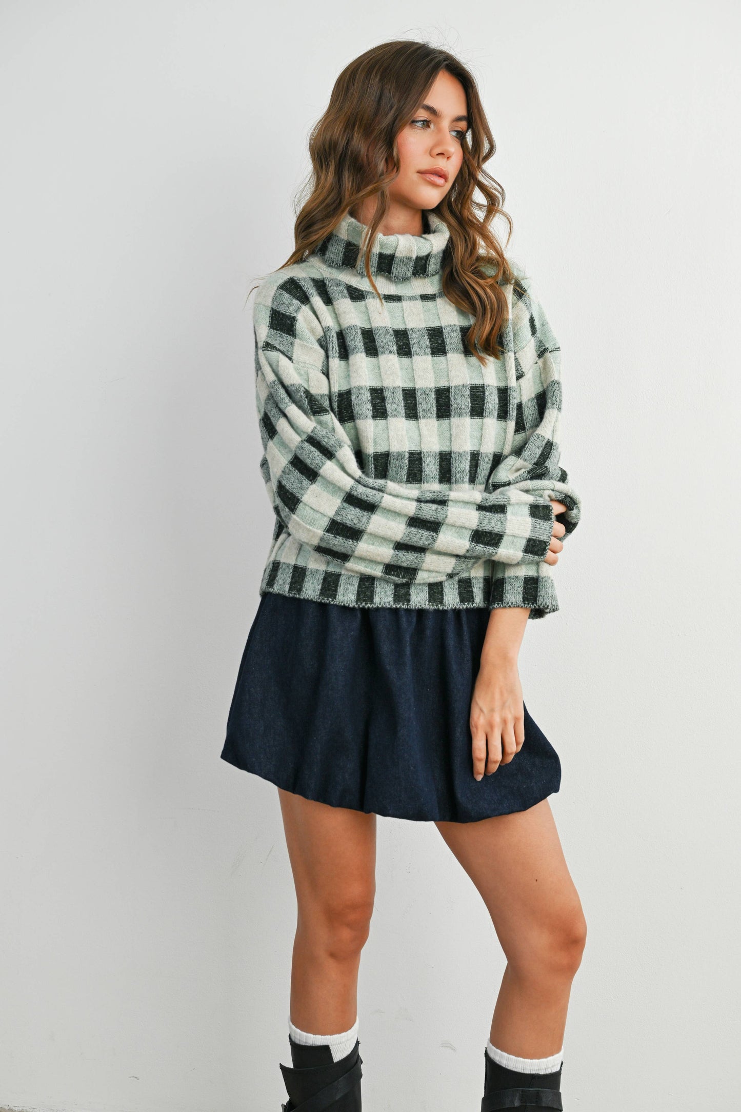 Fall Check Turtleneck Sweater