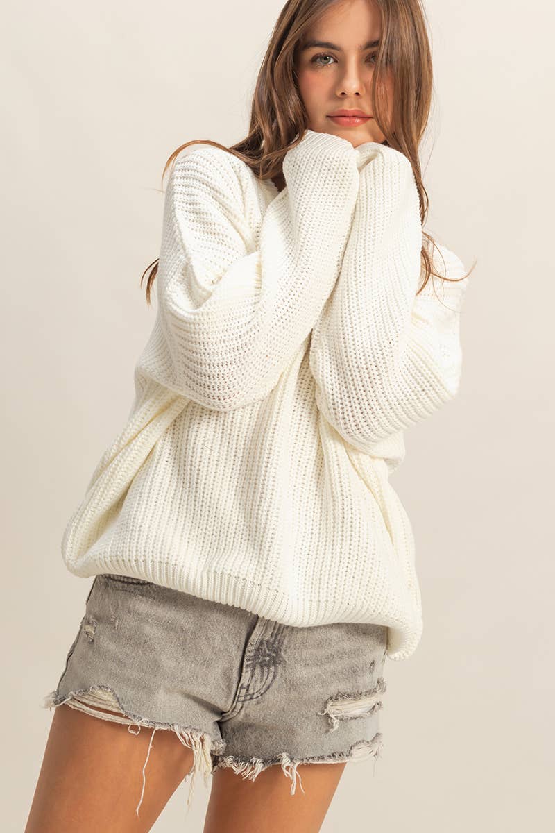 Oversized V-Neck Knit Sweater