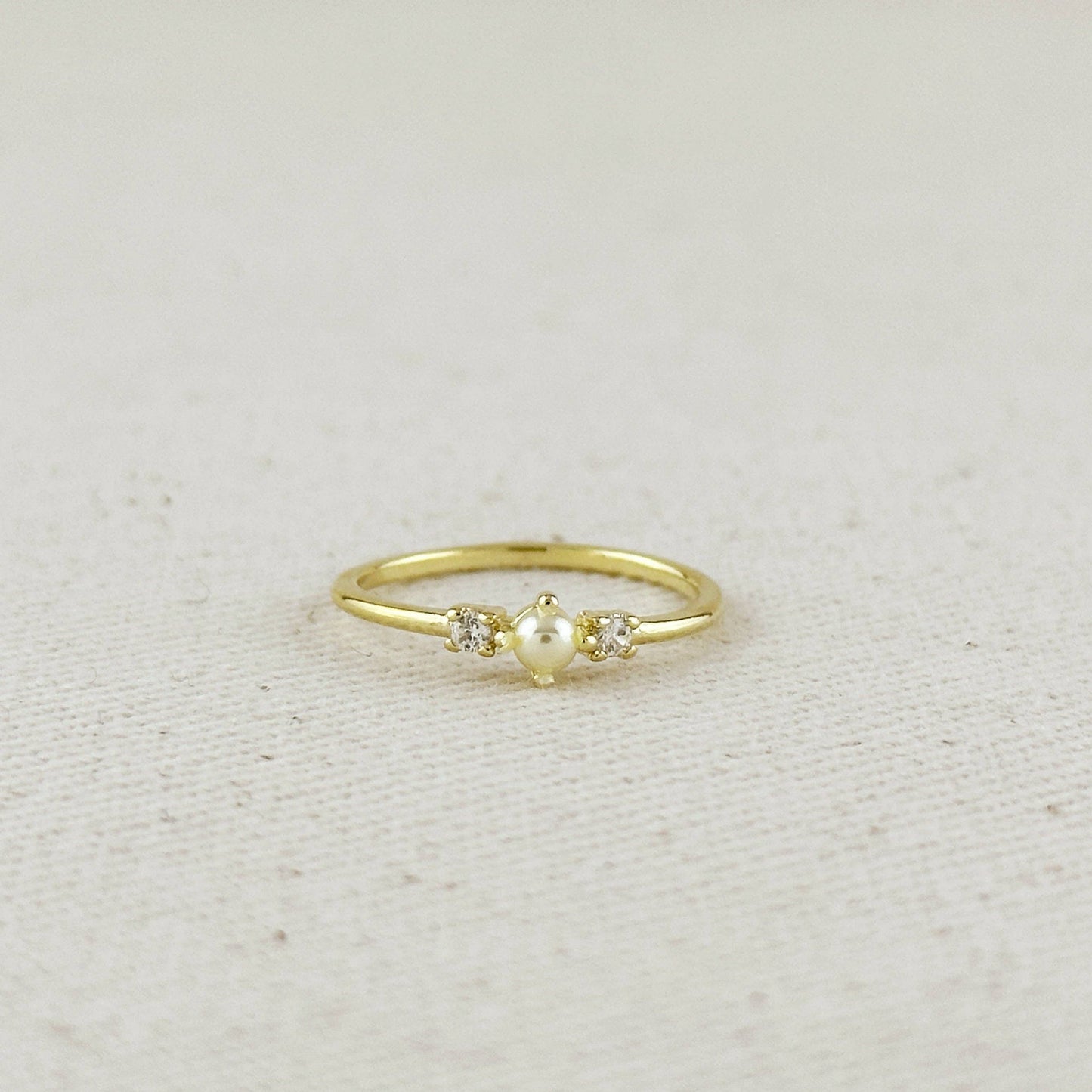 18k Gold Filled Pearl & Crystal Ring