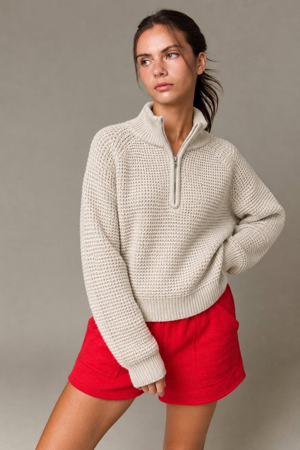 Bennett Waffle Knit Quarter Zip Sweater