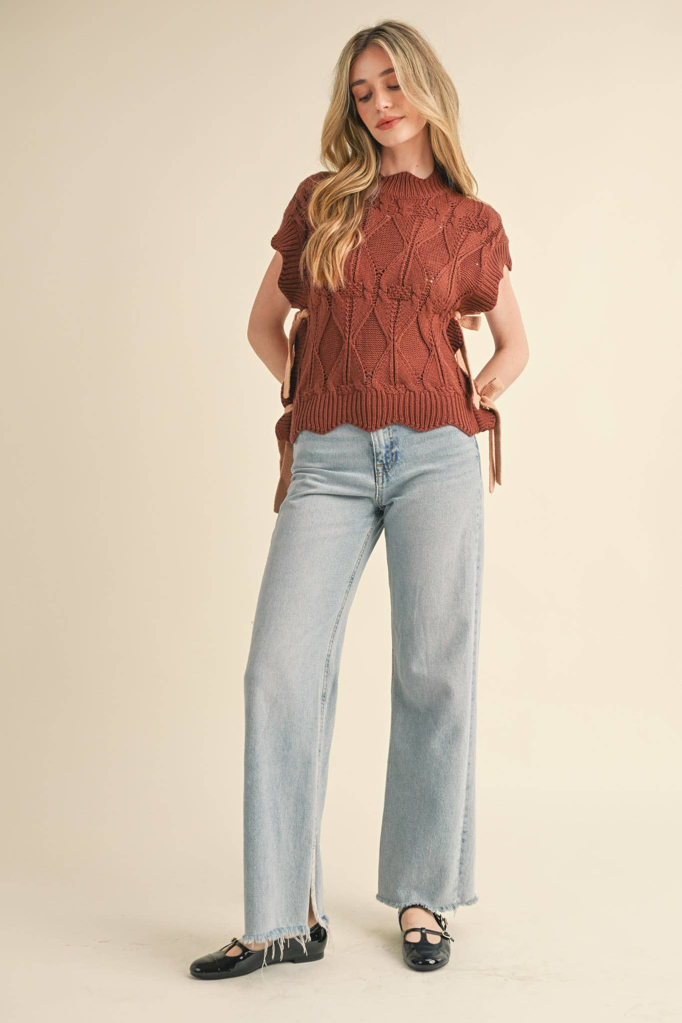 Mock Neck Cropped Sweater Vest