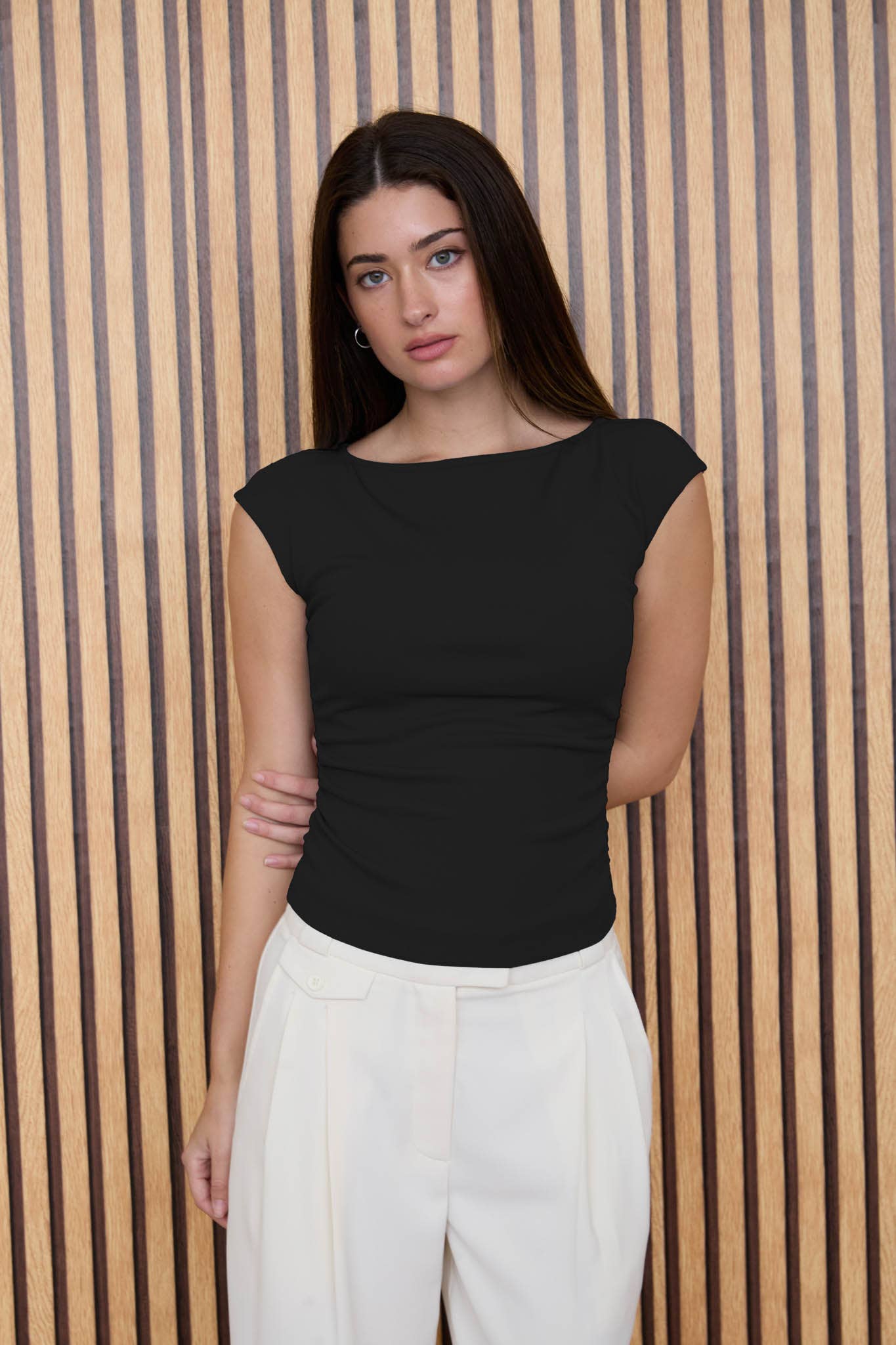 Brown Ruched Side Knit Top