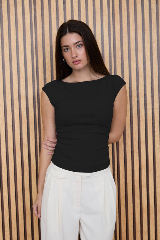 Black Ruched Side Knit Top