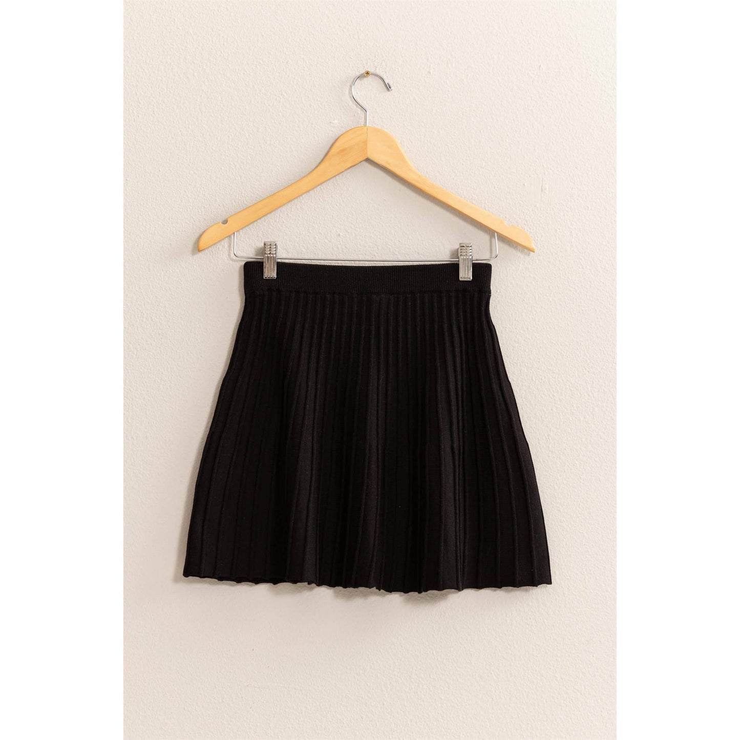 High Waist Knit Pleated Flare Skirt