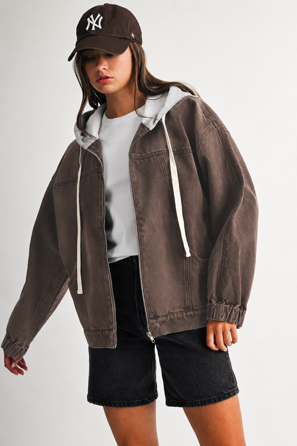 Mineral Wash Oversized Zip-Up Hoodie
