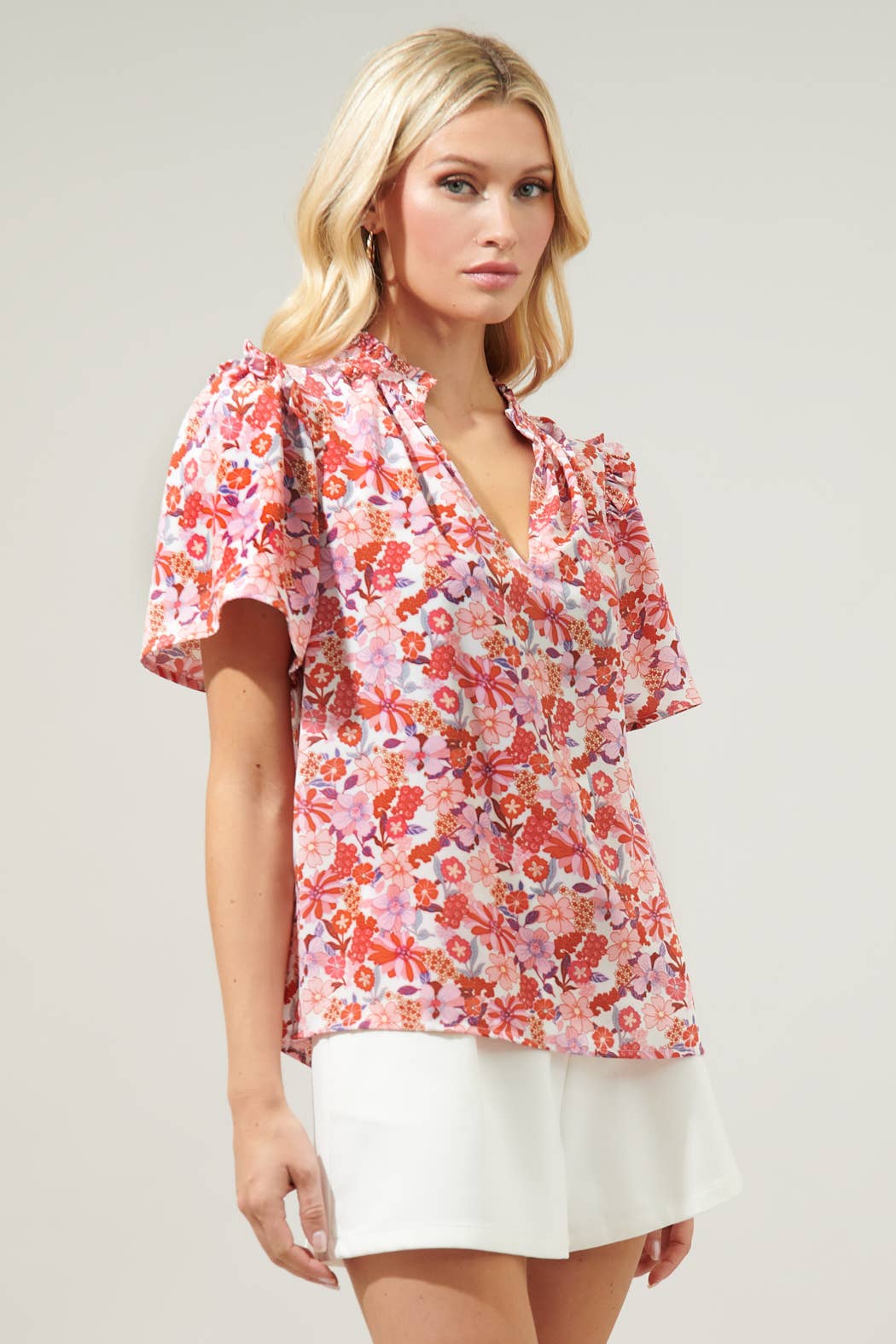 Huckleberry Floral Mei Split Neck Poplin Top