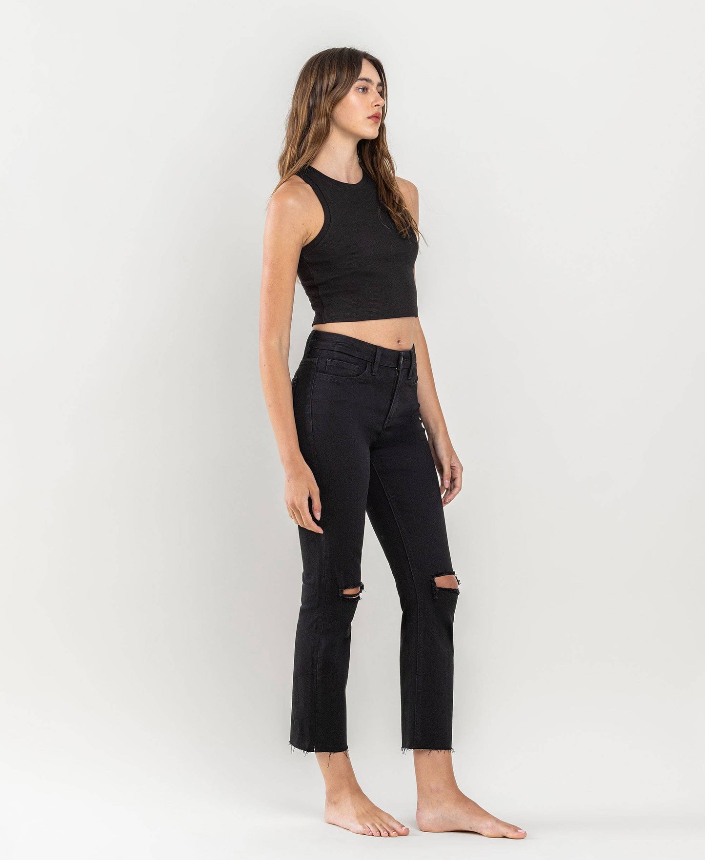 High Rise Crop Slim Straight Jeans