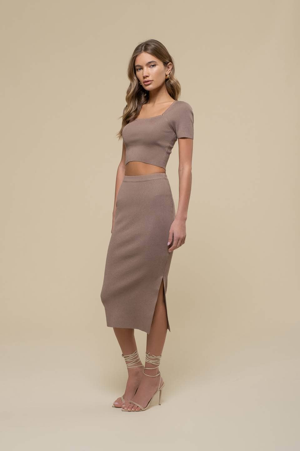 High Waist Side Slit Midi Skirt