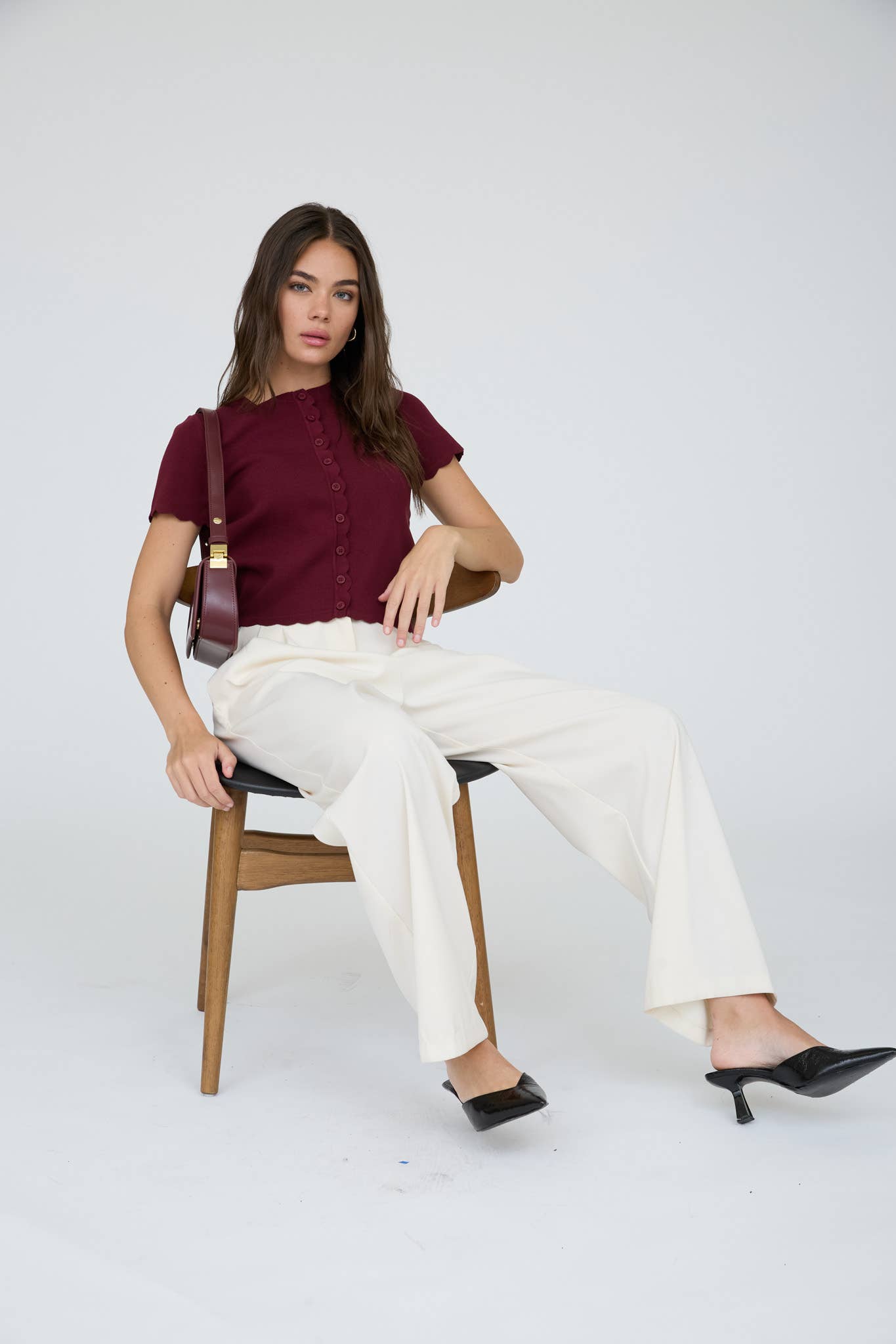 Scallop Trim Button-Down Knit Cardigan