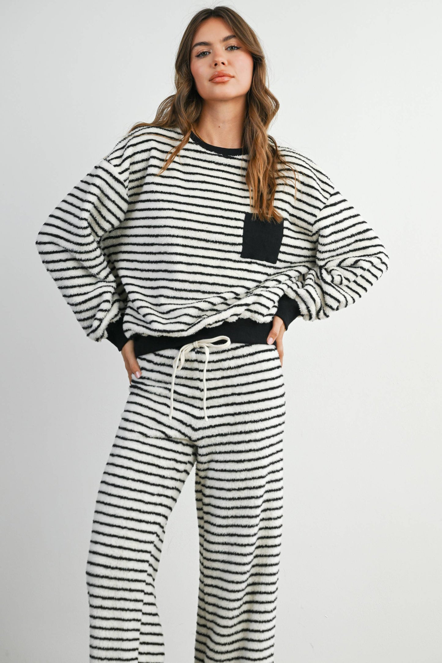 Striped Oversized Crewneck Long Sleeve Sweater and Pant Set