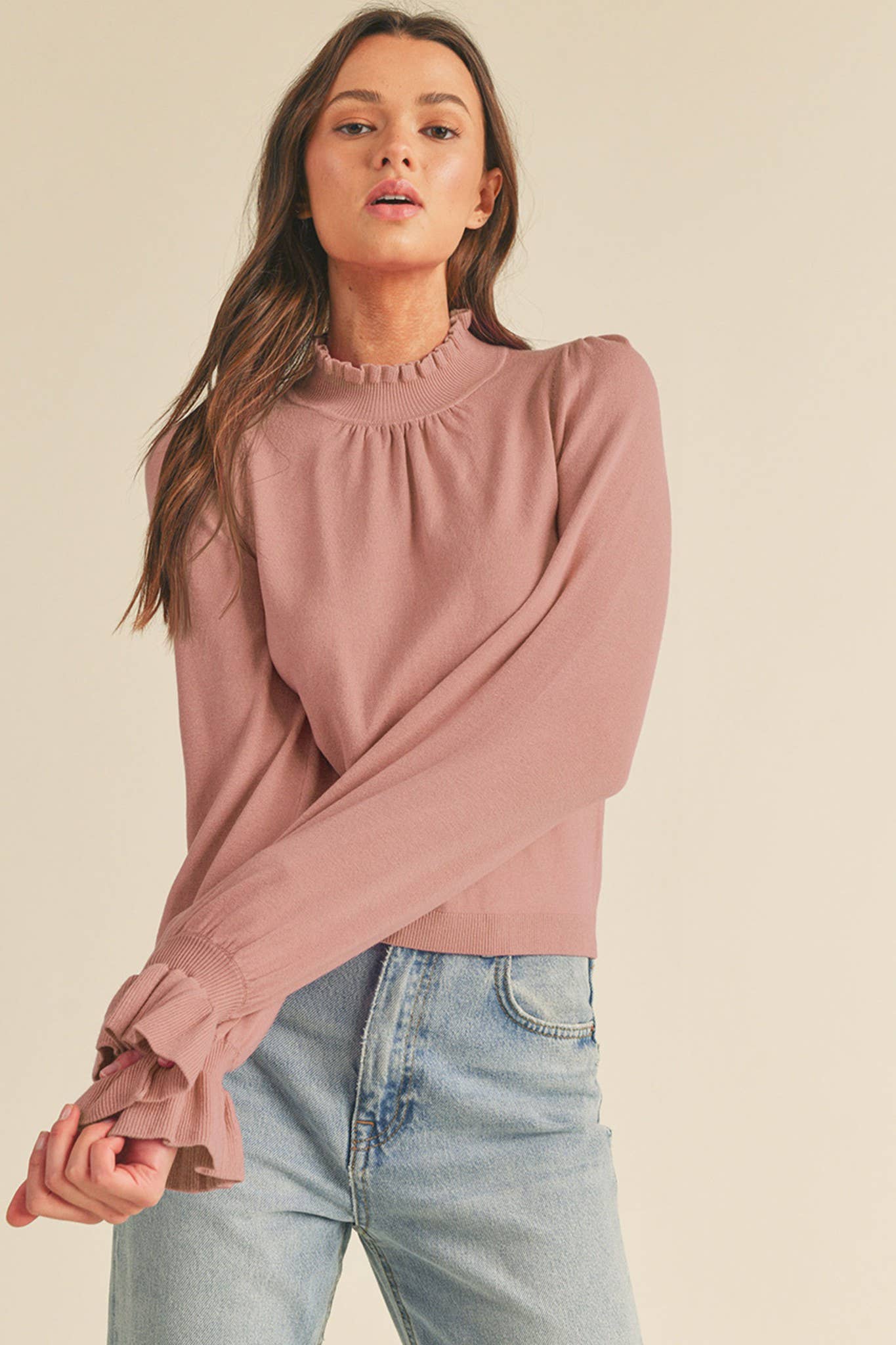 Pink Ruffle Sweater Top