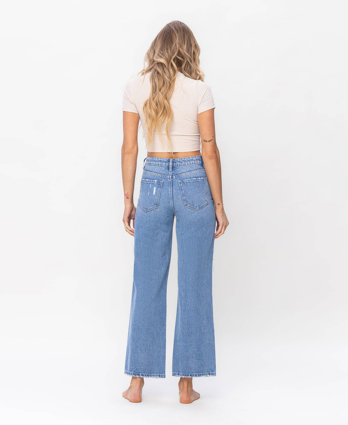 High Rise Distressed Wide Leg Jeans