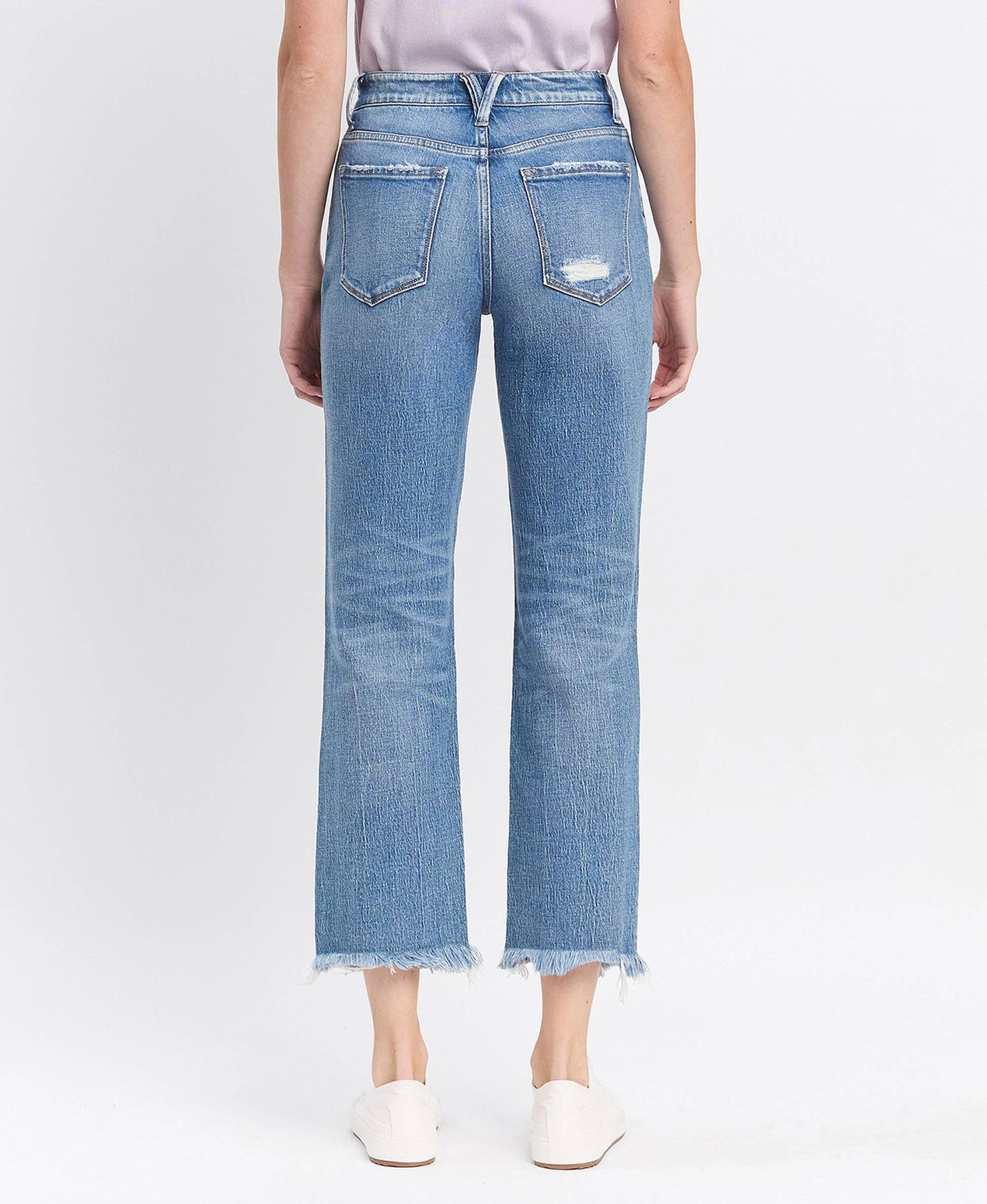 High Rise Frayed Hem Straight Jeans