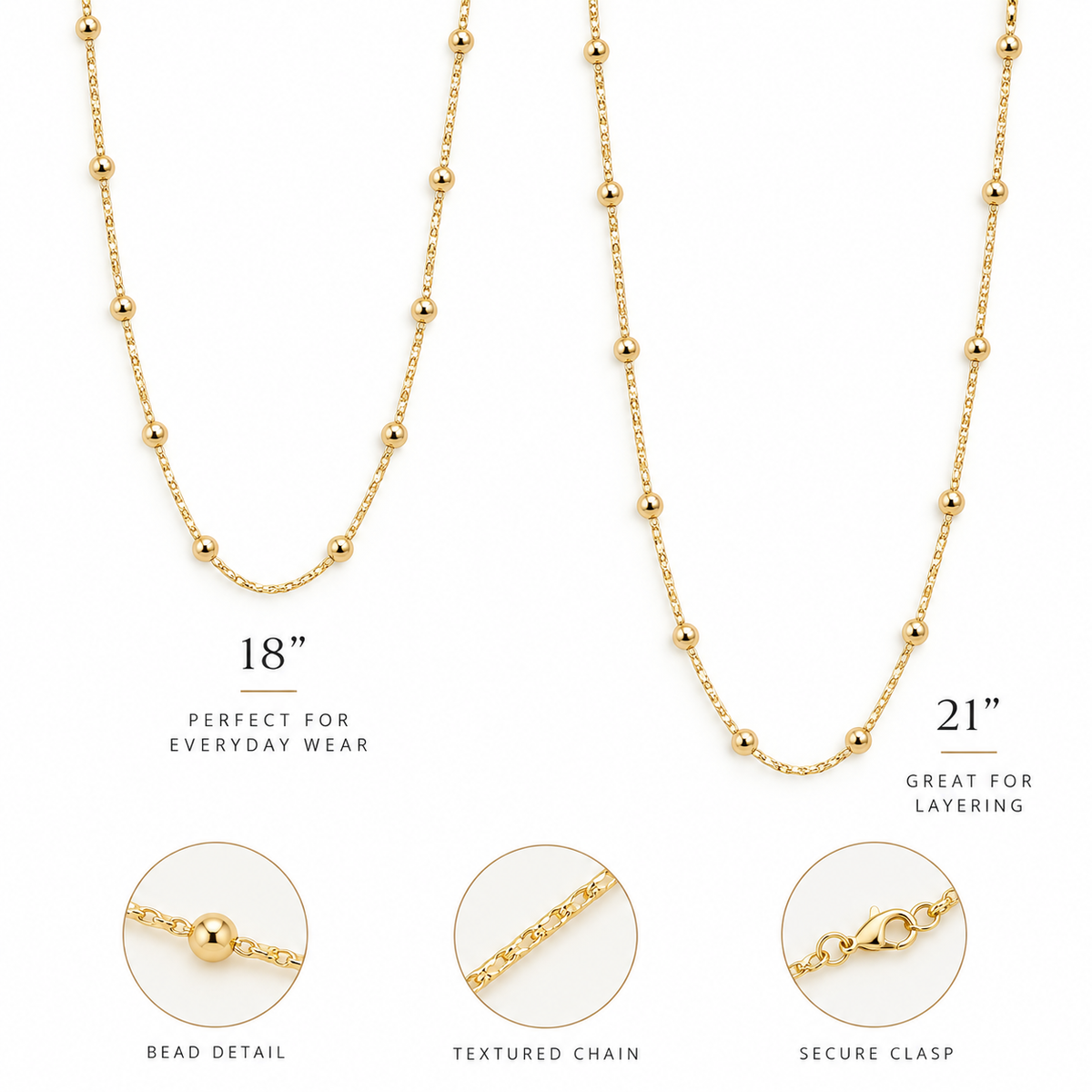 14K Gold Plated Beaded Chain Necklace
