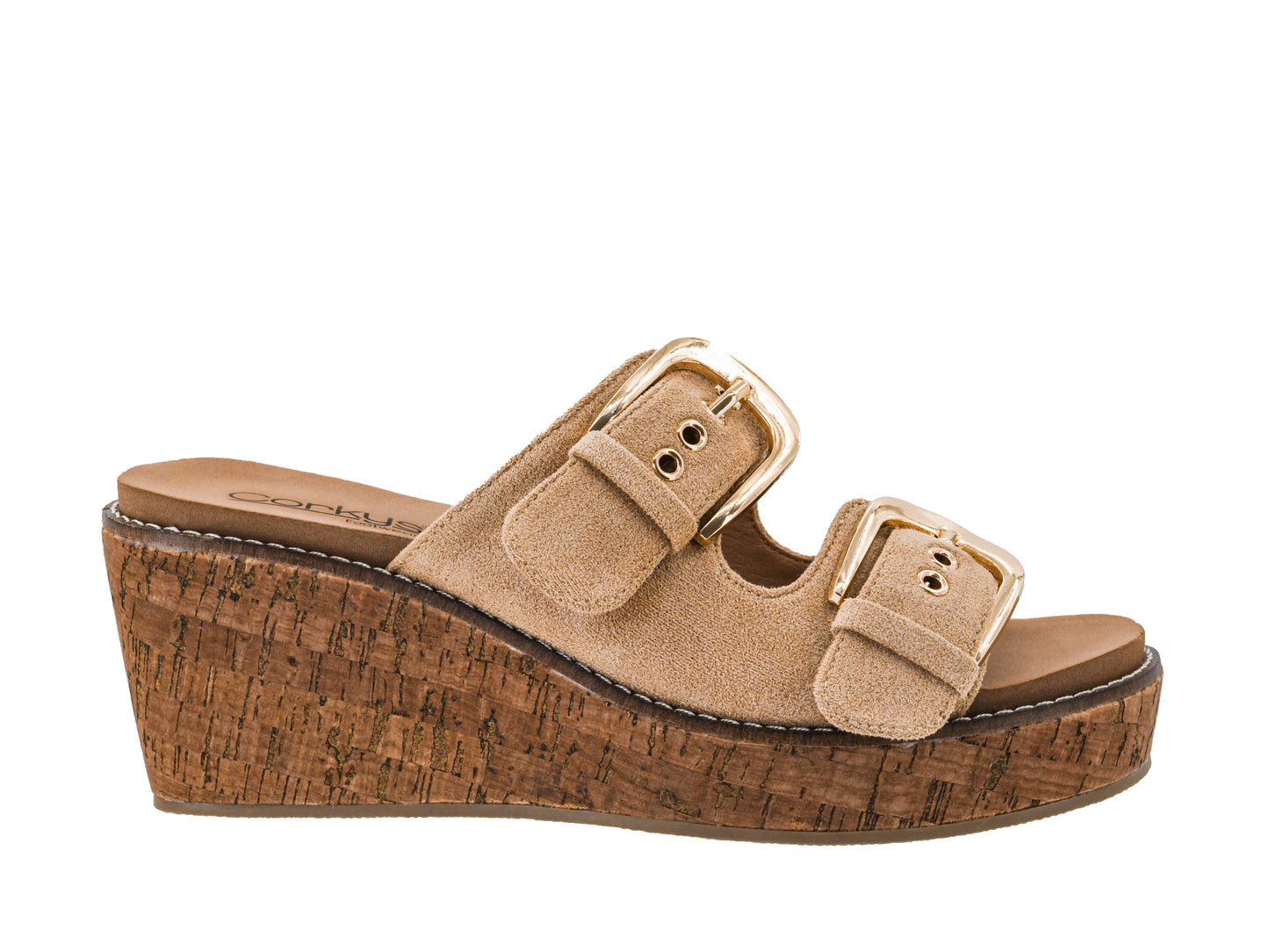 Double Dare Wedge Sandal in Sand Faux Suede