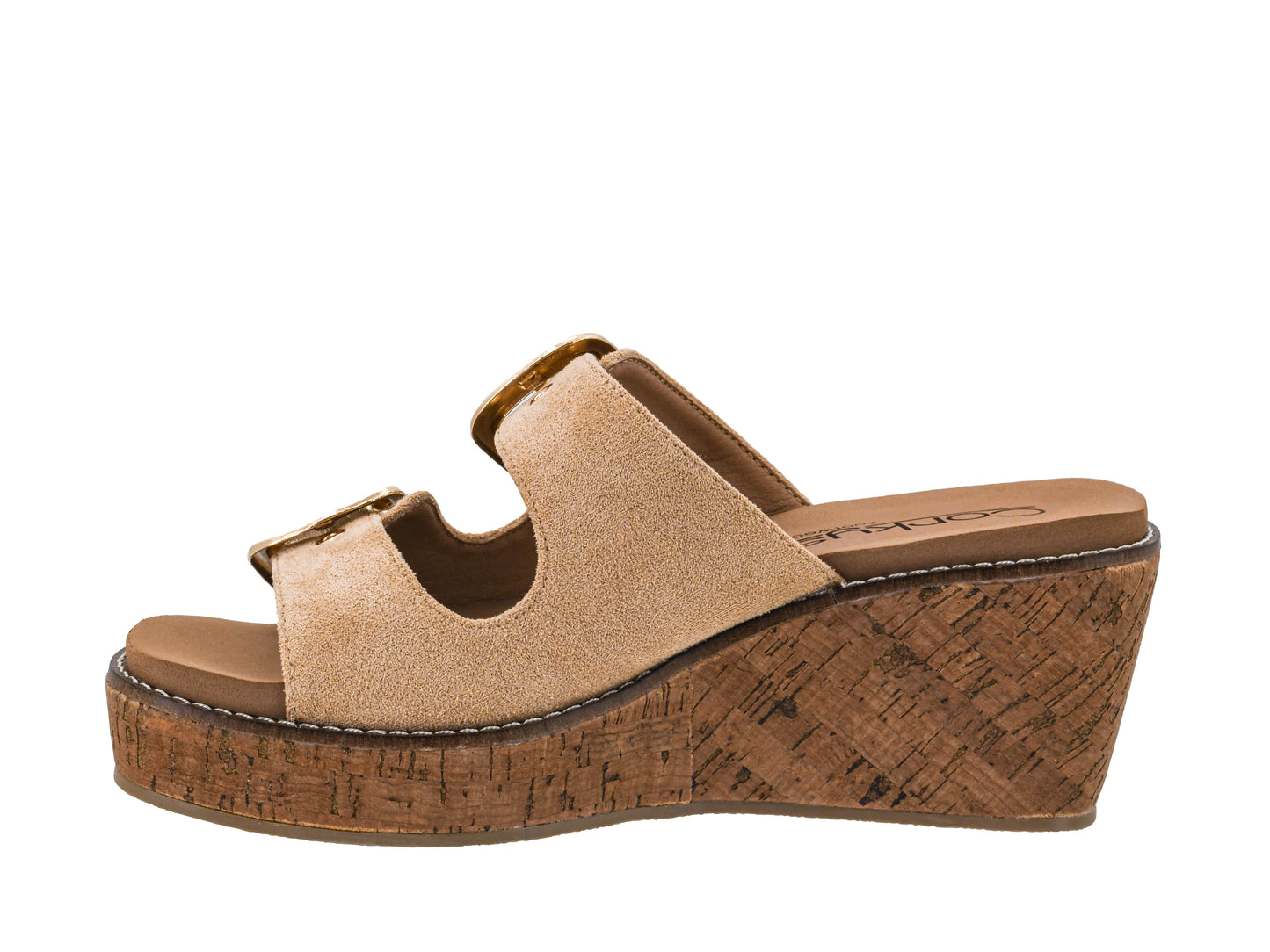 Double Dare Wedge Sandal in Sand Faux Suede